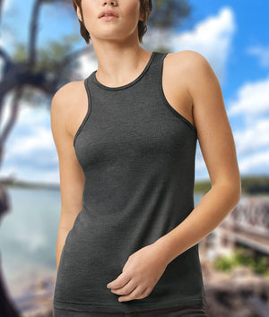 Women's Ridiculously Soft Recycled Racerneck Tank Worn by Model