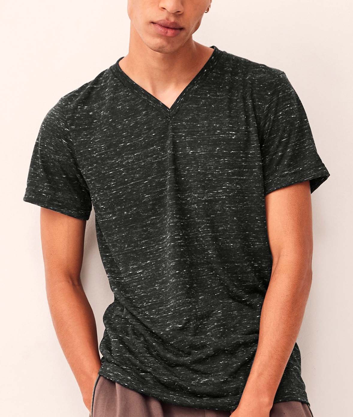 Men's Marbled Jersey V-Neck T-Shirt Worn by Model