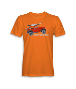 Nayked Apparel Men Men's Ridiculously Soft 100% Cotton Graphic Tee | Take the Scenic Route Classic Orange / X-Small / NA0036-JEEP