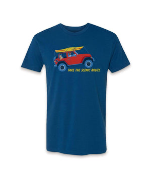 Nayked Apparel Men Men's Ridiculously Soft 100% Cotton Graphic Tee | Take the Scenic Route Cool Blue / X-Small / NA0036-JEEP