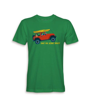 Nayked Apparel Men Men's Ridiculously Soft 100% Cotton Graphic Tee | Take the Scenic Route Kelly Green / X-Small / NA0036-JEEP