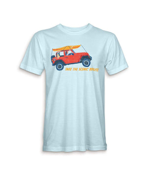 Nayked Apparel Men Men's Ridiculously Soft 100% Cotton Graphic Tee | Take the Scenic Route Light Blue / X-Small / NA0036-JEEP