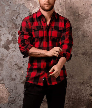 Men's Ridiculously Soft Button Down Plaid Flannel Shirt Worn by Model