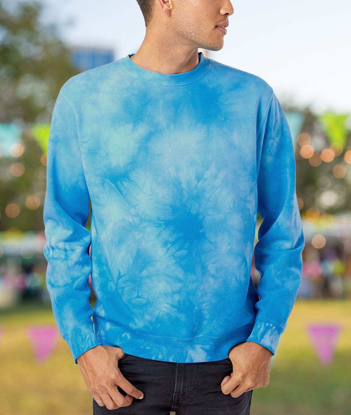 Men's Ridiculously Soft Tie-Dyed Pullover Sweatshirt Worn by Model