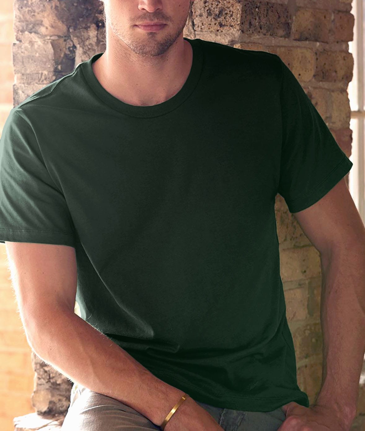 Men's Soft Garment Washed 100% Cotton Short Sleeve T-Shirt Worn by Model