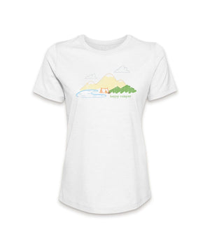Nayked Apparel Women Women's Ridiculously Soft 100% Cotton Graphic Tee | Happy Camper White / Small / NAY-0064-CAMP