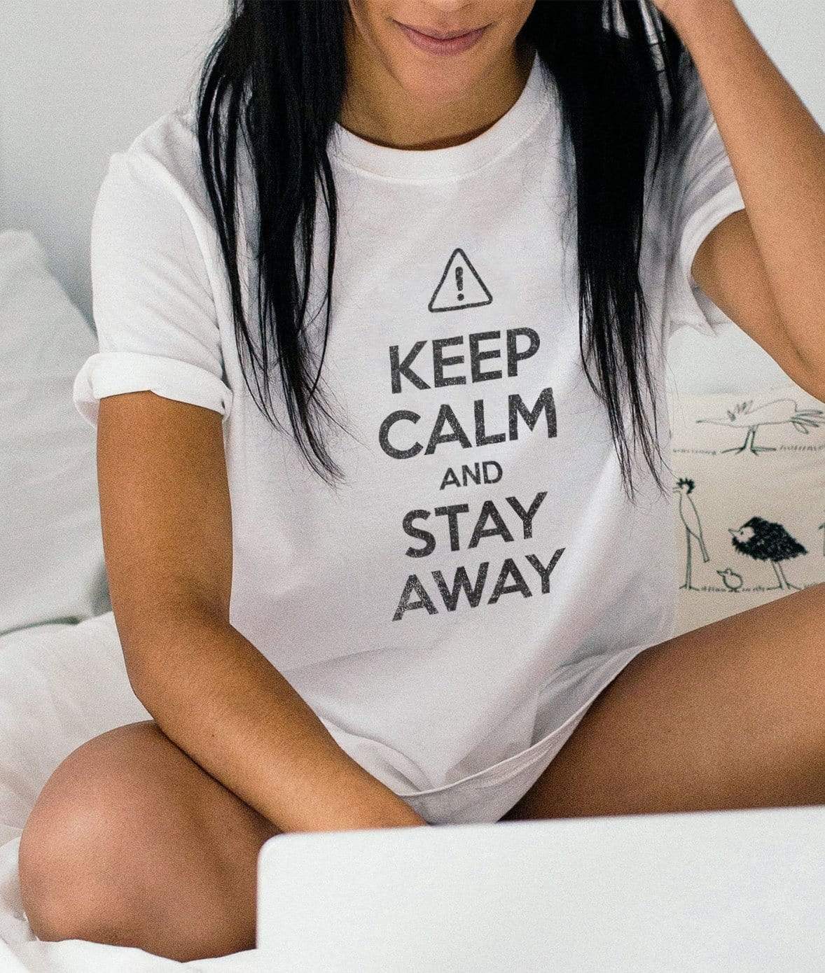 Nayked Apparel Women Women's Ridiculously Soft 100% Cotton Graphic Tee | Keep Calm and Stay Away