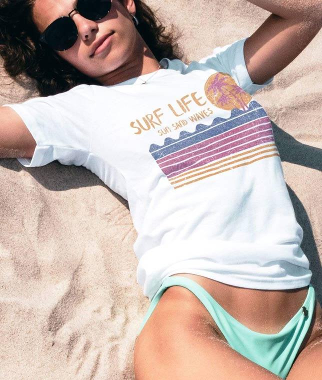 Nayked Apparel Women Women's Ridiculously Soft 100% Cotton Graphic Tee | Surf Life