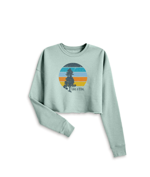 Nayked Apparel Women Women's Ridiculously Soft Cropped Graphic Pullover Sweatshirt | Take a Hike Dusty Blue / Small / NAY-B-0375-HIKE