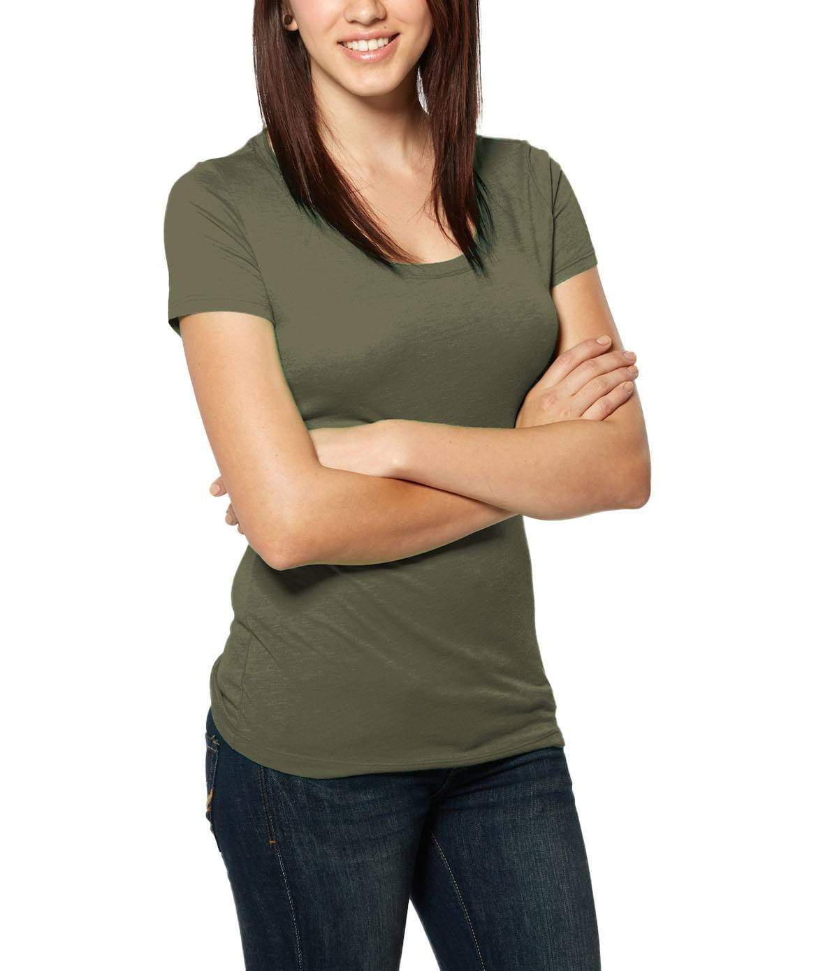 Nayked Apparel Women Women's Ridiculously Soft Lightweight Deep Scoop-Neck T-Shirt Military Green Triblend / 2X-Large / NA3067