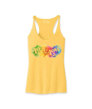 Nayked Apparel Women Women's Ridiculously Soft Lightweight Graphic Racerback Tank | Love is Love Yellow Gold Triblend / X-Small / NAY-B-3084-PR5