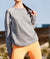 Women's Ridiculously Soft Lightweight Heathered Oversized Fleece Pullover Sweatshirt Worn by Model