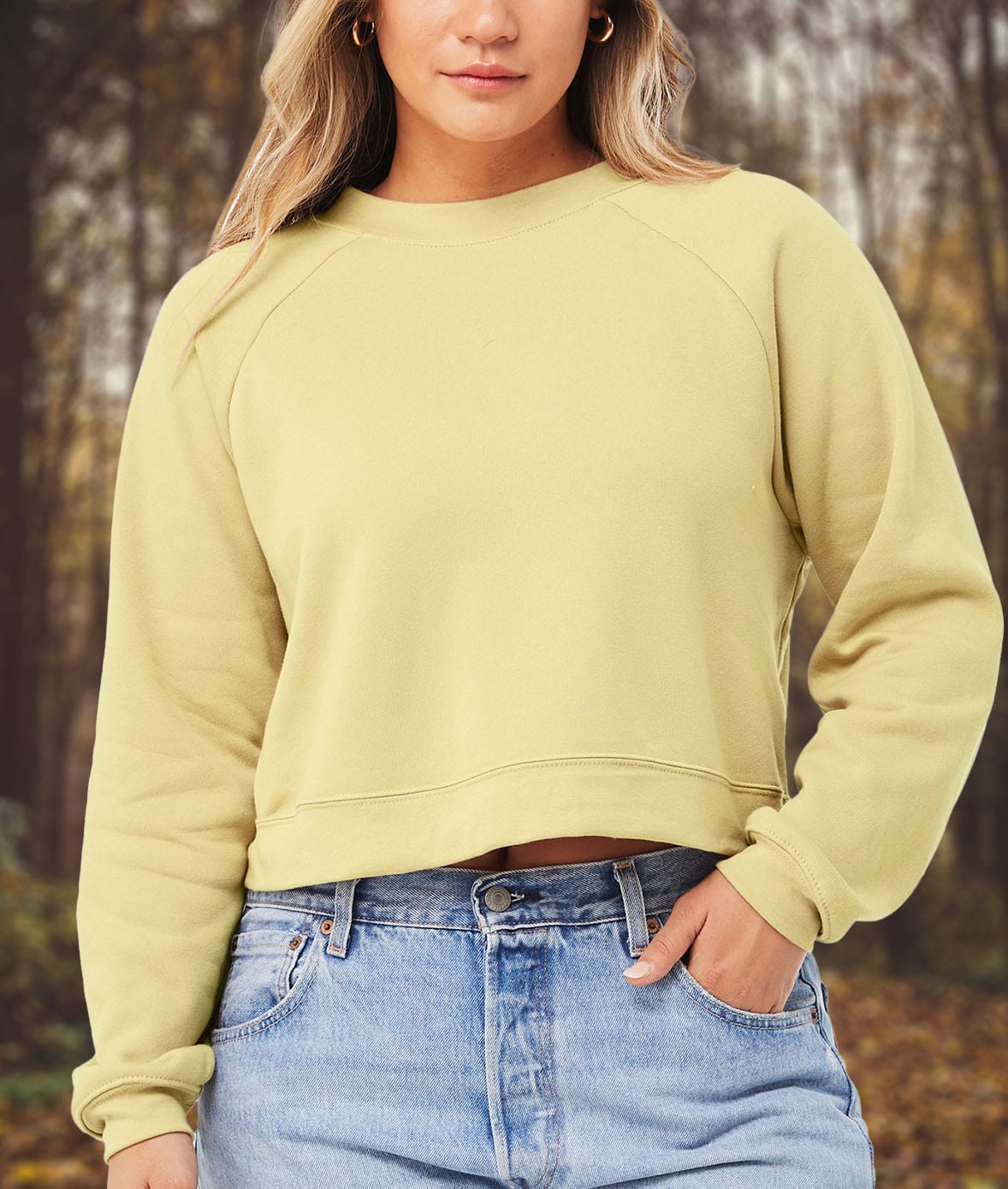 Women's Ridiculously Soft Raglan Abbreviated Crop Pullover Worn by Model